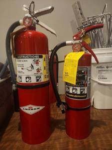 lot 12849 image: (2) Amerex &amp Simplex Grinnell ABC Dry Chemical Fire Extinguishers Lot