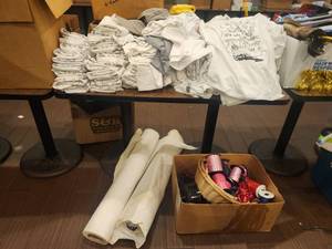 lot 18716 image: Gildan Birthday Coloring T-Shirts, Curling Ribbon, Paper Rolls & Santa Outfit