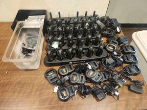 lot 18718 image: Lot of Motorola Two-Way Radios w 6-Bay Multi-Unit Chargers &amp Single Chargers  Model CLS1110
