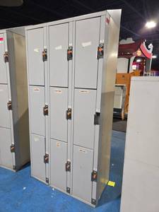 lot 12879 image: American Locker Security Systems 9-Door Coin-Operated Locker Unit, 3 Wide x 3 Tall
