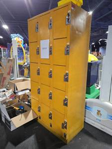 lot 12880 image: American Locker Company 15-Door Coin-Operated Locker Cabinet, Yellow