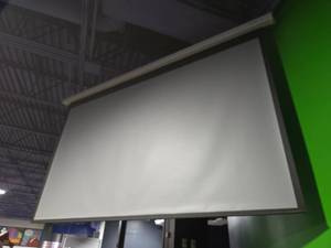 lot 14880 image: EliTech Electric Projector Screen with White Case and Black Border