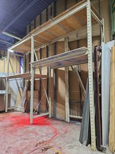 lot 14887 image: Boltless Steel Pallet Rack Shelving Section with Plywood Decking