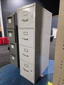 lot 21891 image: 4-Drawer Vertical Metal Filing Cabinet, Letter Size, Gray, Keyed Lock