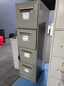 lot 21892 image: 4-Drawer Vertical Steel Filing Cabinet, Gray, Labeled Drawers
