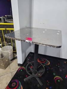 lot 21901 image: Stainless Steel Square Bar Height Pedestal Table with Footrest Ring