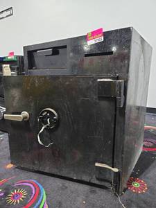 lot 21905 image: Black Steel Depository Safe with Drop Slot and Hinged Door