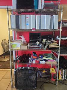 lot 12951 image: 5-Tier Gold-Tone Wire Shelving Unit with Truss-Edge Shelves