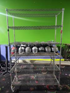 lot 12953 image: Seville Classics 5-Tier Wire Shelving Cart on Casters, Chrome Finish