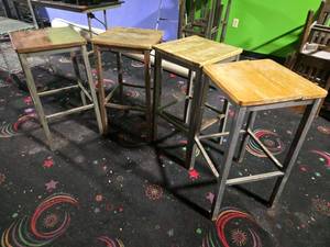 lot 14900 image: (4) Wooden Chairs&nbspMetal Frame Stools with Wooden Seats