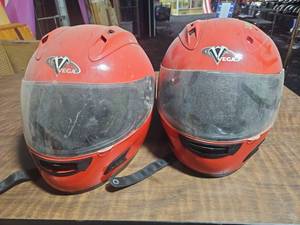 lot 14903 image: (2) Vega Red Full-Face Motorcycle Helmets w Clear Face Shields