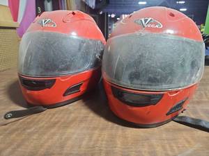 lot 14904 image: (2) Vega Red Full-Face Motorcycle Helmets w Clear Face Shields