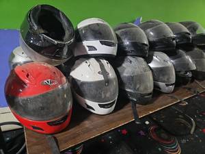 lot 14917 image: (5) Vega Helmets with Faceplates in Various Sizes