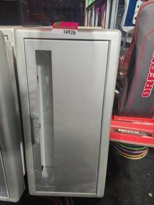 lot 14926 image: (3) Gray Wall-Mount Cabinet w Hinged Door and Vertical Fire Extinguisher Casings  One is Broken