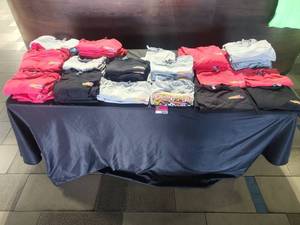 lot 18740 image: Lot of Power Play Entertainment Center Logo T-Shirts in Red, Gray & Black