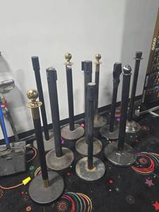 lot 18744 image: (10) Assorted Black Crowd Control Stanchions w Round Bases