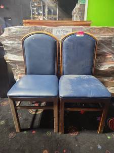 lot 18755 image: (2) Frame Dining Chairs w Blue Vinyl Upholstered Seat &amp Back