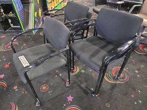 lot 22025 image: Lot of 4 Black Fabric Stackable Guest Chairs w Arms on Casters