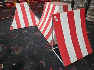 lot 22072 image: Set of 3 Red and White Striped Fabric-Covered Ramp Props with Aluminum Frames