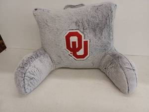 lot 12158 image: OU Sooners Gray Plush Backrest Pillow with Arms