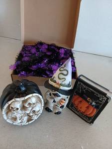 lot 12168 image: Halloween Decoration Lot, Mummy, Pop Up Tree And More