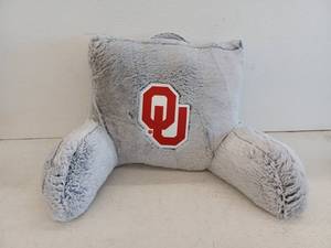 lot 12173 image: Oklahoma Sooners Backrest Pillow Gray Plush
