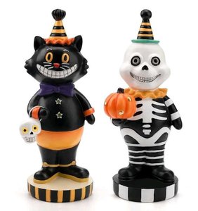 lot 12201 image: Ayieyill 2pcs Halloween Cat and Skeleton Figurines