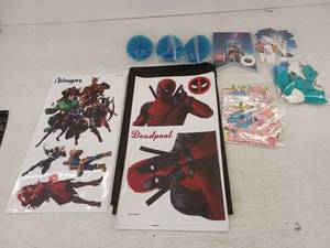 lot 12234 image: Miscellaneous Lot of Birthday Banner,  balloons, & Marvel Avengers & Deadpool Wall Decals Stickers Bundle