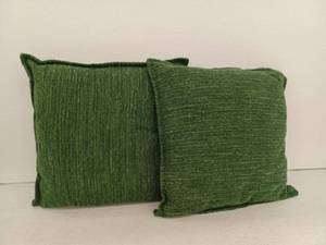 lot 12261 image: Set of 2 Green Textured Woven Square Throw Pillows, Approximately 18 x 18