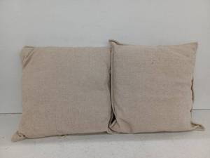 lot 12271 image: Set of 2 Beige Woven Textured Square Throw Pillows, Approximately 18 x 18