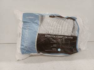 lot 12272 image: Hotel Grand White Down Damask Stripe Pillow Jumbo 20x28in 350 Thread Count