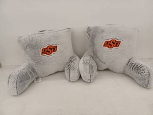 lot 12277 image: Set of 2 OSU Gray Faux Fur Backrest Lounge Pillows with Arms