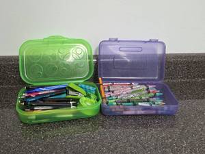 lot 13 image: 2 Storage Cases with Markers Scissors Stapler