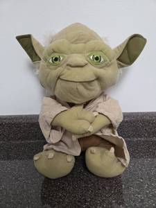 lot 27 image: Yoda Plush Doll Figure with Beige Robes and White Hair Approximately 17 Inches