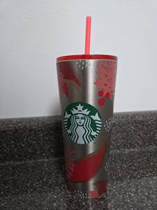lot 43 image: Starbucks 24 fl oz 710 mL Tumbler with Straw Red Holiday Design