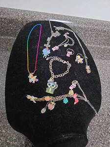 lot 52 image: Childrens Charm Necklace and Bracelet Lot with Character Pendants