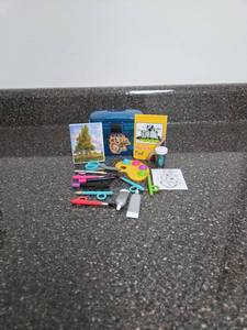 lot 68 image: 18 Inch Doll Accessory Art Supply Set with Storage Case Sketch Pad Palette Markers Scissors