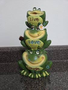 lot 78 image: Stacked Frog Figurine with Live Love Laugh Text Approximately 11 inches