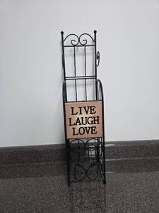 lot 102 image: Metal toilet paperl Rack with Live Laugh Love Sign