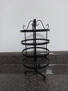 lot 109 image: Black Metal Rotating Jewelry Stand 4-Tier Carousel with Hooks