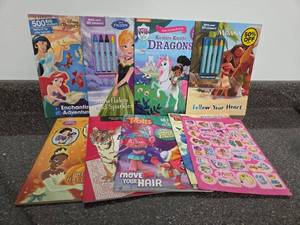 lot 140 image: Disney & DreamWorks Childrens Activity Books Lot  Books Stickers Coloring
