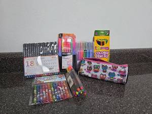lot 152 image: Art Supply Lot Crayola Colored Pencils Gel Pens Markers Fineliner Case