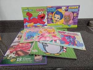 lot 183 image: Giant Coloring Activity Books Sesame Street Bubble Guppies Princess