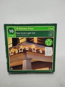 lot 4 image: Holiday Time Star Icicle Light Set 10 Count Clear White Wire 9 ft