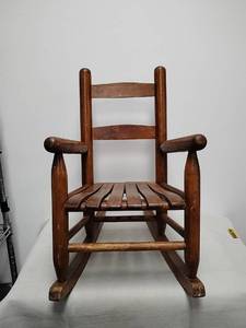 lot 7 image: Wood Rocking Chair with Spindle Back and Slatted Seat