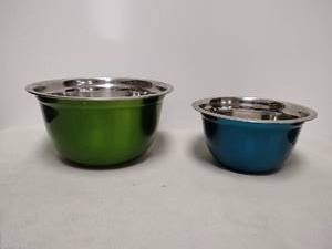 lot 14 image: Lot of 2 Stainless Steel Bowls Green Blue