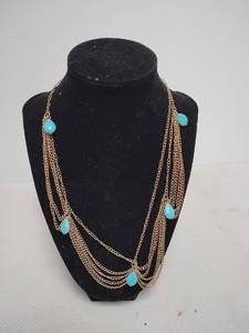 lot 35 image: Multi-strand Chain Necklace with Turquoise Teardrop Pendants