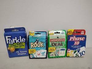 lot 60 image: 4-Pack Board Games Farkle Rook Monopoly Deal Phase 10