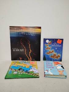 lot 136 image: 4-Piece Book Lot AAA Traveler Magazine, The Night Before Christmas, The Little Engine That Could, The Very Busy Farm