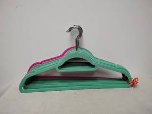 lot 144 image: Felt Clothing Hangers Lot 12 Green Hot Pink Metal Hooks